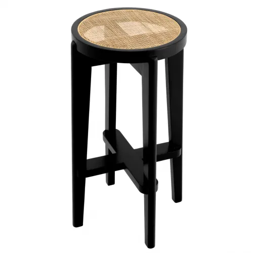 Modern Dareau Bar Stool – Black Wood and Rattan Craftsmanship by Luxury Group International