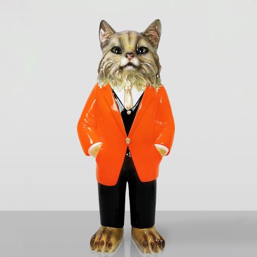 Decorative Cat Sculpture in Suit – Luxury Standing Figurine by Luxury Group International