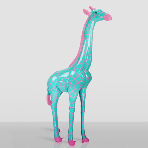 Large Giraffe Sculpture – Pink with Celadon Spots by Luxury Group International