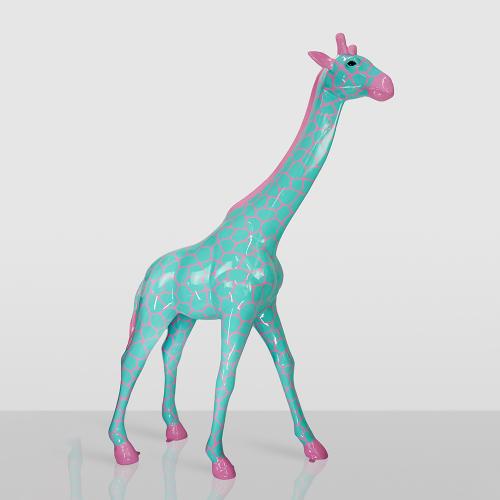 Luxury Large Giraffe Sculpture – Pink with Celadon Spots (230 CM) by Luxury Group International