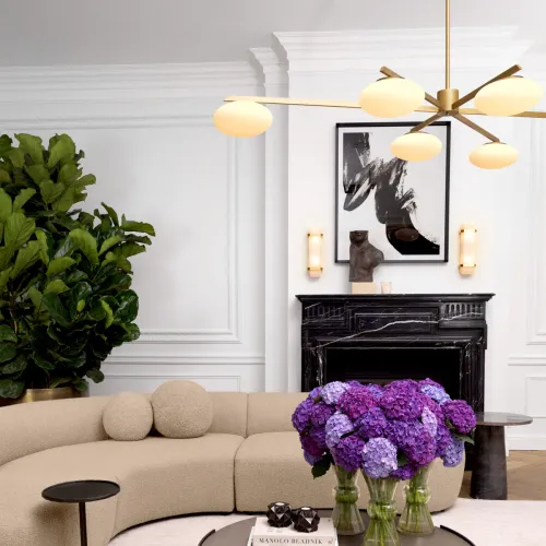 Evergreen Royal Ceiling Lamp – Antique Brass Finish with White Glass Shades by Luxury Group International