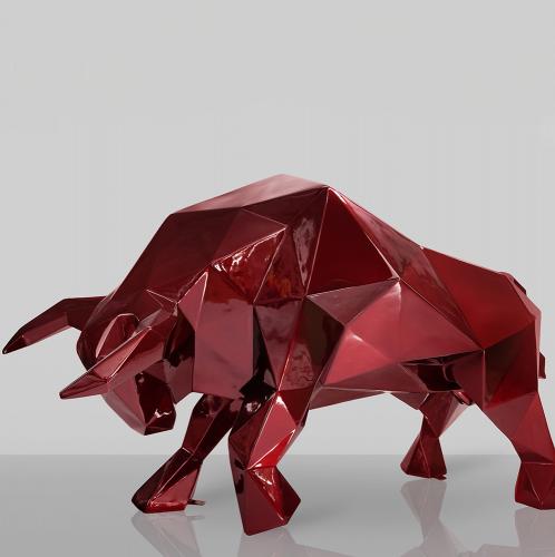 Large Geometric Bull Sculpture – Bordeaux Finish by Luxury Group International