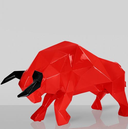 Large Geometric Bull Sculpture – Red with Black Horns by Luxury Group International