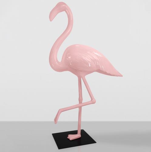 Large 3D Flamingo Sculpture – Pink with Metal Base by Luxury Group International