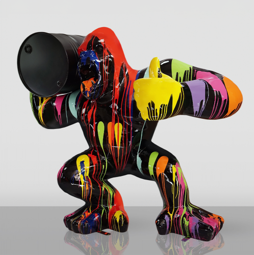 Large Gorilla Sculpture with Barrel – “OK” Colorful Edition by Luxury Group International
