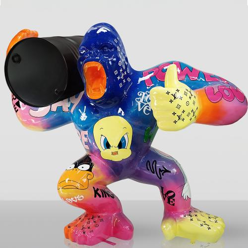 Large Gorilla Sculpture with Barrel – Looney Tunes Edition by Luxury Group International