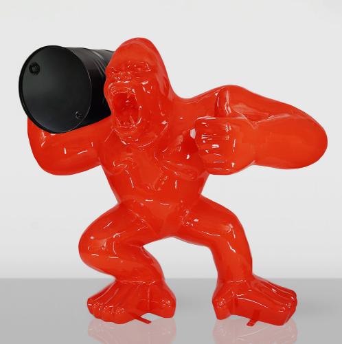 Large Red Gorilla Sculpture with Barrel – OK Edition by Luxury Group International