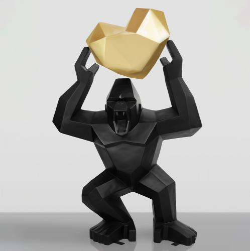 Gorilla Tono Square XL Sculpture – Golden Heart Edition by Luxury Group International