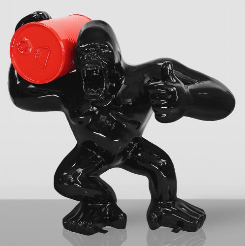 Small Gorilla Sculpture with Barrel – Luxury Art Piece by Luxury Group International