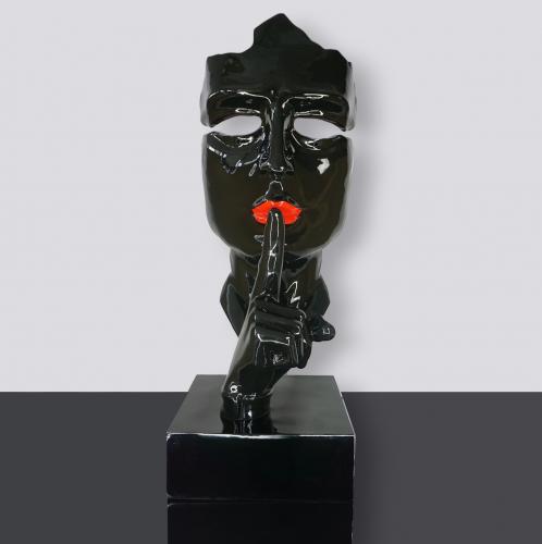 Luxury Black Face Sculpture with Red Lips – Mask of Silence by Luxury Group International