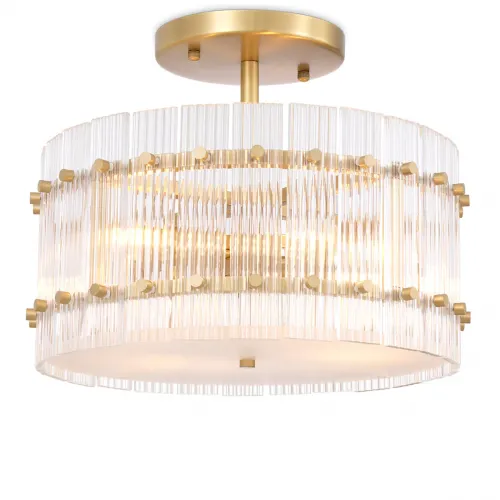 Modern Art Deco Flush Mount Ceiling Light – Antique Brass & Frosted Glass Elegance