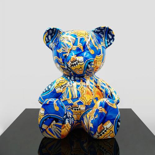Luxury Small Sitting Bear Sculpture – Blue & Orange Variants by Luxury Group International