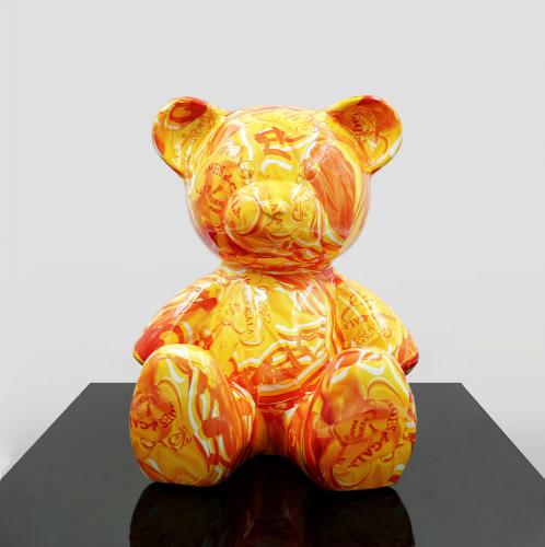 Luxury Small Sitting Bear Sculpture – Blue & Orange Variants by Luxury Group International