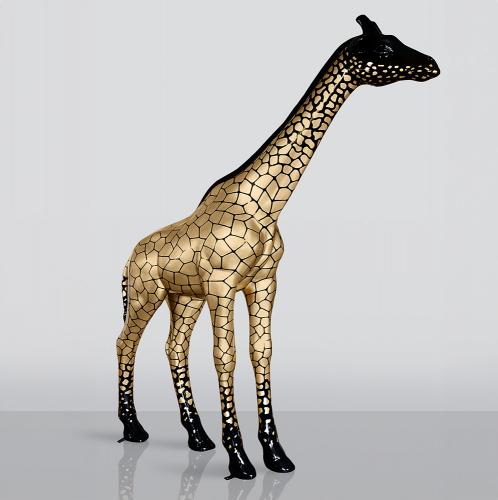 Luxury Life-Size Giraffe Sculpture – Black with Gold Accents by Luxury Group International