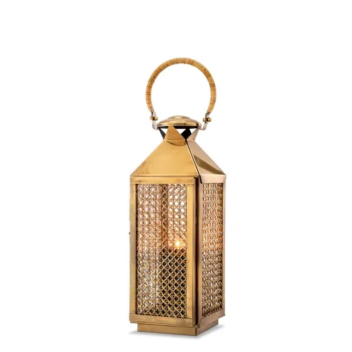 Royal Festival Hurricane S – Vintage Brass with Rattan & Clear Glass