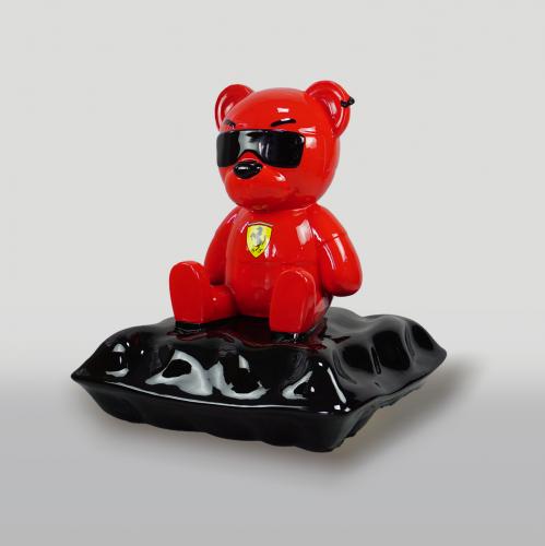 Luxury Red Teddy Bear Sculpture – Sitting on Cushion (100 cm)
