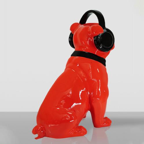 Luxury Red Bulldog Sculpture with Headphones – 120 cm by Luxury Group International