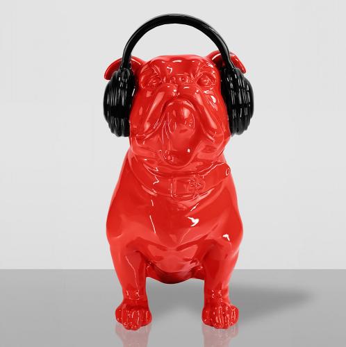 Luxury Red Bulldog Sculpture with Headphones – 120 cm by Luxury Group International