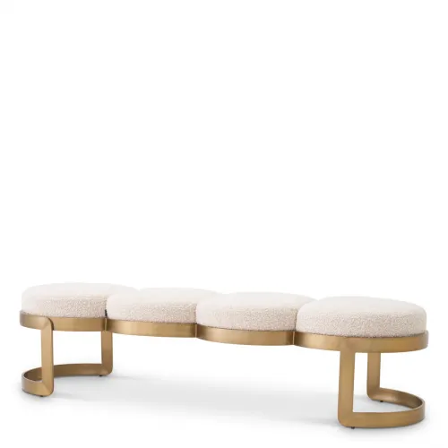 Majestic Bench – Bouclé Cream Upholstery with Brushed Brass Frame