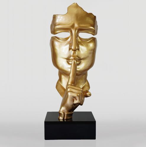 Luxury Large Gold Mask Sculpture on Black Base – 190 cm