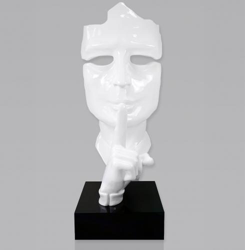 Luxuriöse weiße Masken-Skulptur in Lebensgröße auf Ständer - 190 cm Modern Statement Art