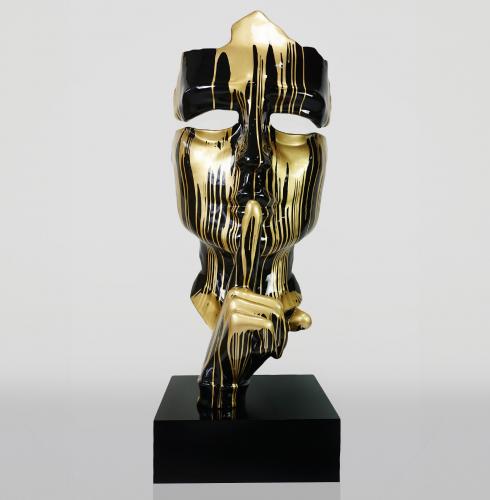 Luxury Black & Gold Life-Size Mask Sculpture on Stand – 190 cm Art Statement by Luxury Group International