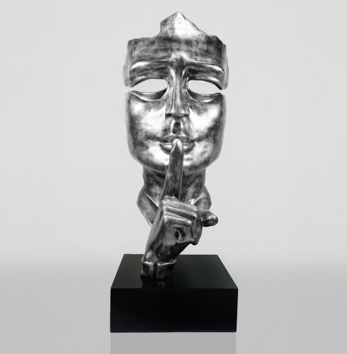 Luxury Silver Patina Life-Size Mask Sculpture on Stand – 190 cm Artistic Centerpiece by Luxury Group International