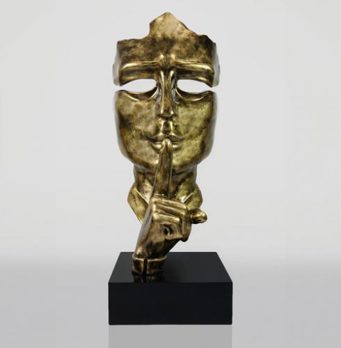 Luxury Gold Patina Life-Size Mask Sculpture on Stand – 190 cm Artistic Statement by Luxury Group International