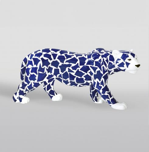 Luxury Life-Size Panther Sculpture with Blue Artistic Pattern – 160 cm Statement Art by Luxury Group International