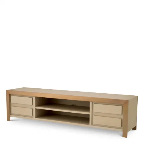 Majestic TV Cabinet – Washed Oak Veneer with Brushed Brass Accents