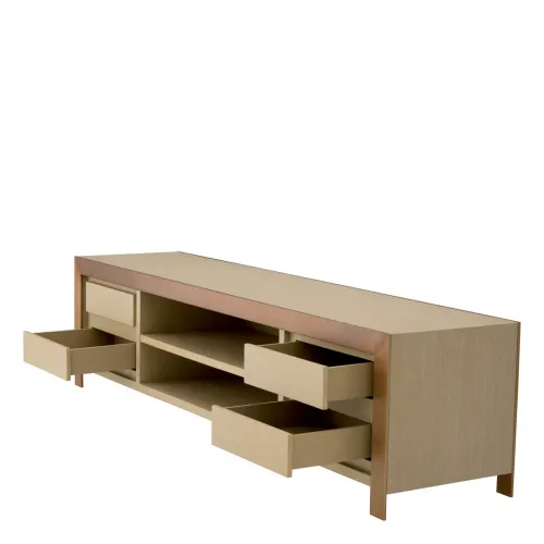 Majestic TV Cabinet – Washed Oak Veneer with Brushed Brass Accents by Luxury Group International
