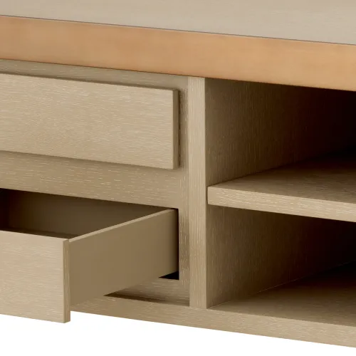 Majestic TV Cabinet – Washed Oak Veneer with Brushed Brass Accents by Luxury Group International