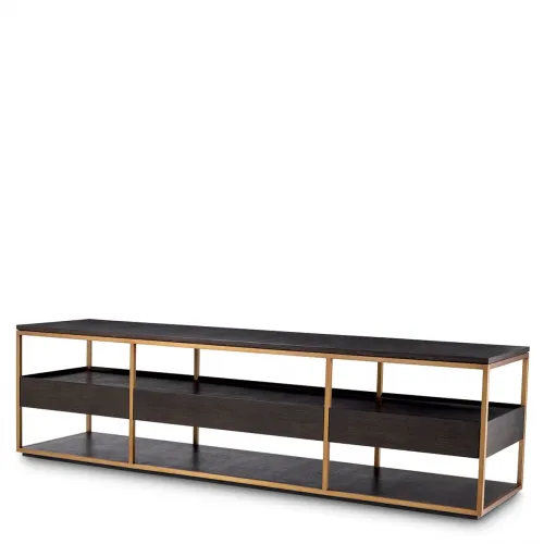 Royal TV Cabinet – Mocha Straight Oak Veneer with Brushed Brass Accents