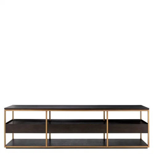 Royal TV Cabinet – Mocha Straight Oak Veneer with Brushed Brass Accents by Luxury Group International
