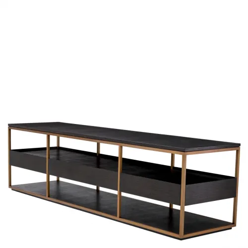 Royal TV Cabinet – Mocha Straight Oak Veneer with Brushed Brass Accents by Luxury Group International