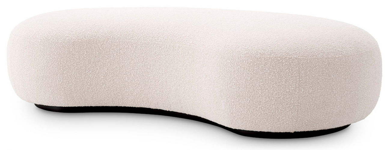 Modern Accent Bench – Bouclé Cream Upholstery & Black Base