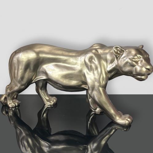 Royal Panther Sculpture – Life-Size Metallic Gold Modern Statement Piece by Luxury Group International