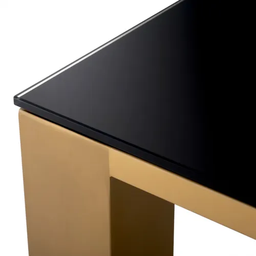 Regal TV Cabinet Brushed Brass Frame with Black Glass Shelving by Luxury Group International