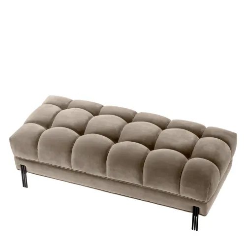 Banco Acolchado Sofisticado – Terciopelo Greige con Base Moderna por Luxury Group International
