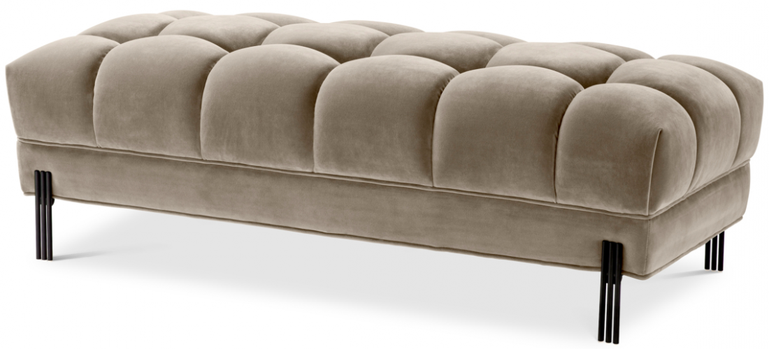 Sophisticated Tufted Bench – Greige Velvet with Modern Base