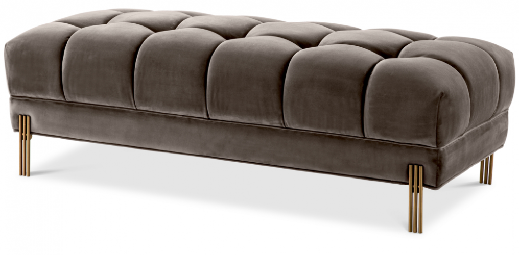 Sophisticated Tufted Bench – Greige Velvet with Modern Base