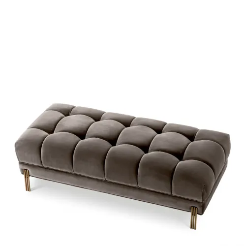 Sophisticated Tufted Bench – Greige Velvet with Modern Base by Luxury Group International