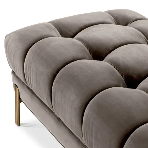 Sophisticated Tufted Bench – Greige Velvet with Modern Base by Luxury Group International