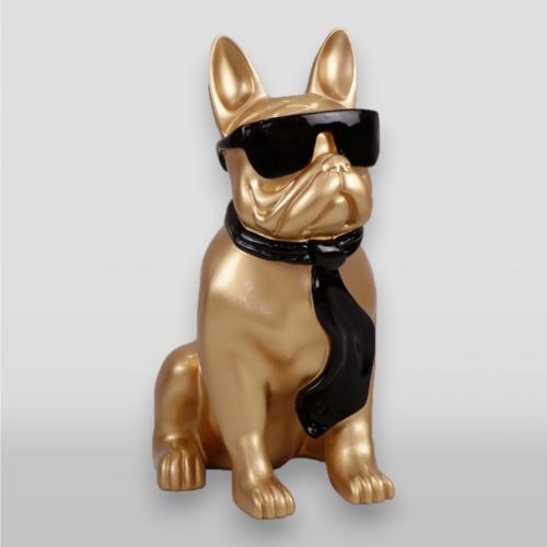 Luxury Gold Bulldog Sculpture with Tie & Sunglasses – 65 cm Modern Décor Accent by Luxury Group International