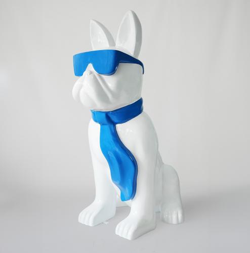 Luxury Blue Sky Life-Size Bulldog Sculpture with Tie & Glasses – 120 cm by Luxury Group International