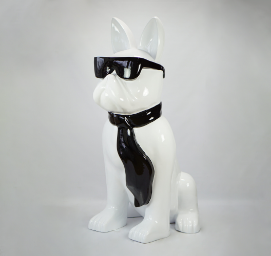 Luxury Black & White Life-Size Bulldog Sculpture with Tie & Glasses – 120 cm Modern Art Accent by Luxury Group International
