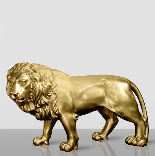 Luxury Gold Life-Size Standing Lion Sculpture – 185 cm Regal Art Statement by Luxury Group International
