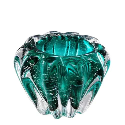 Luxury Hand Blown Turquoise Elegant Glass Bowl Artisanal Decorative Accent