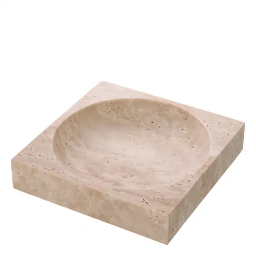 Luxury Travertine Decorative Bowl Square Exterior with Round Inner Shape