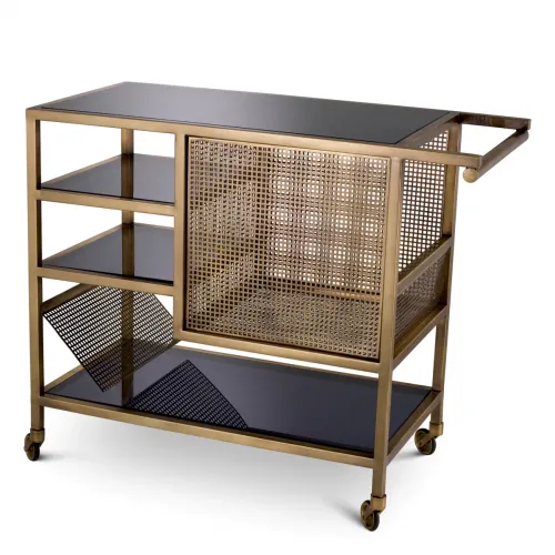 Luxury Vintage Brass Finish Smoke Glass Trolley